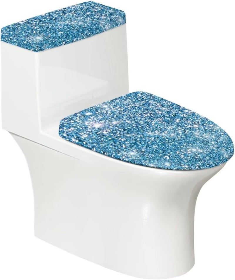 Darisoco Blue Bling Toilet Lid,Tank Lid Dust Cover Machine Washable Anti-Slip with Elastic Edge Bathroom Christmas Decoration Maxi 17 × 21 Inch - Image 1